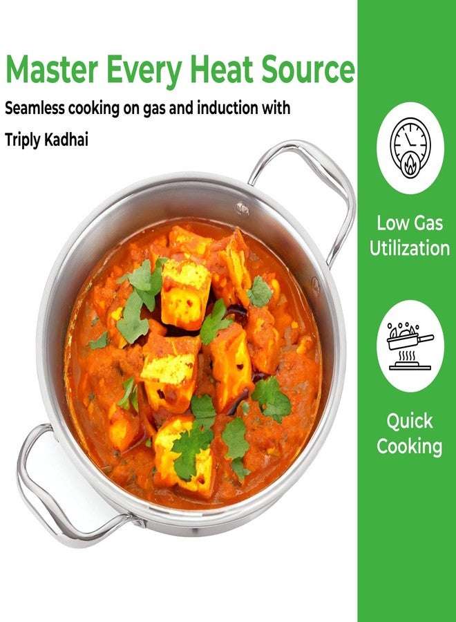 HAZEL Triply Stainless Steel Kadhai with Induction Base, 2 Litre | 3 Layer Construction Uni-Heat Cooking, Easy-Pour Edge, 22.5 cm Wok Kadai - Image 5